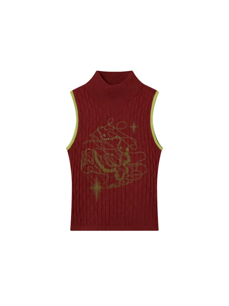 Slim High Neck Wool Weave Vest【s0000007115】