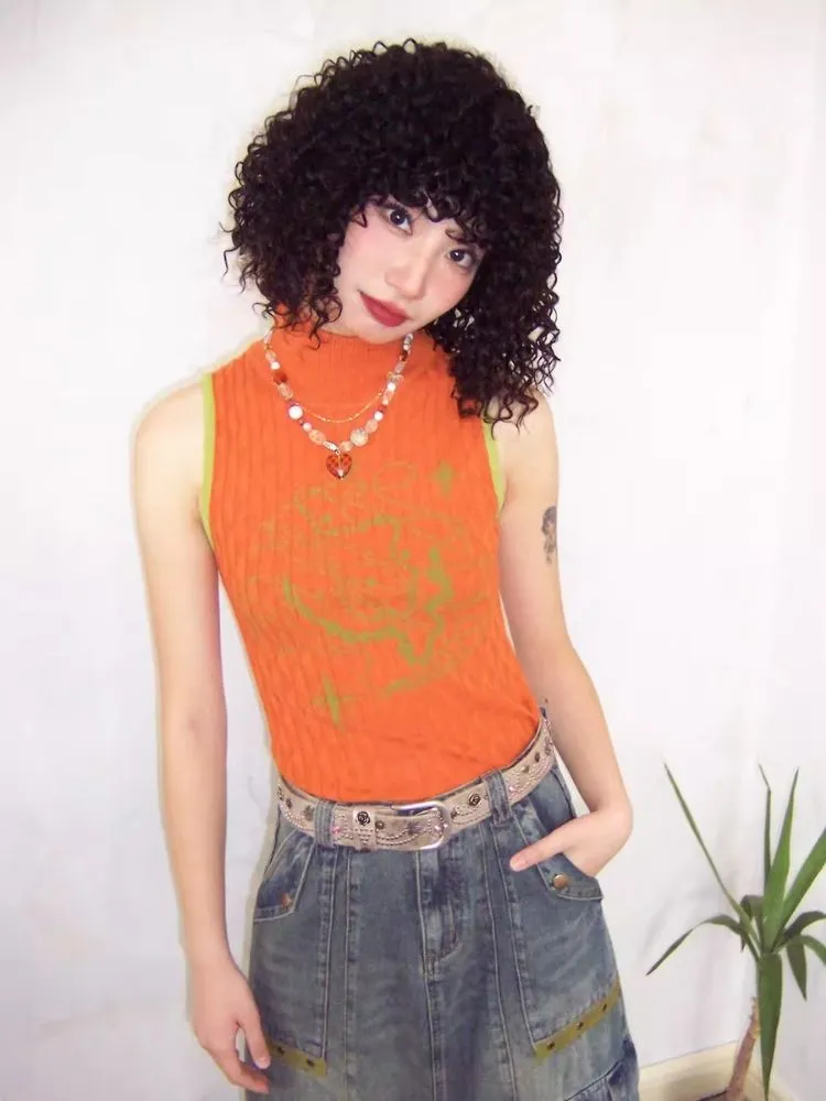 Slim High Neck Wool Weave Vest【s0000007115】