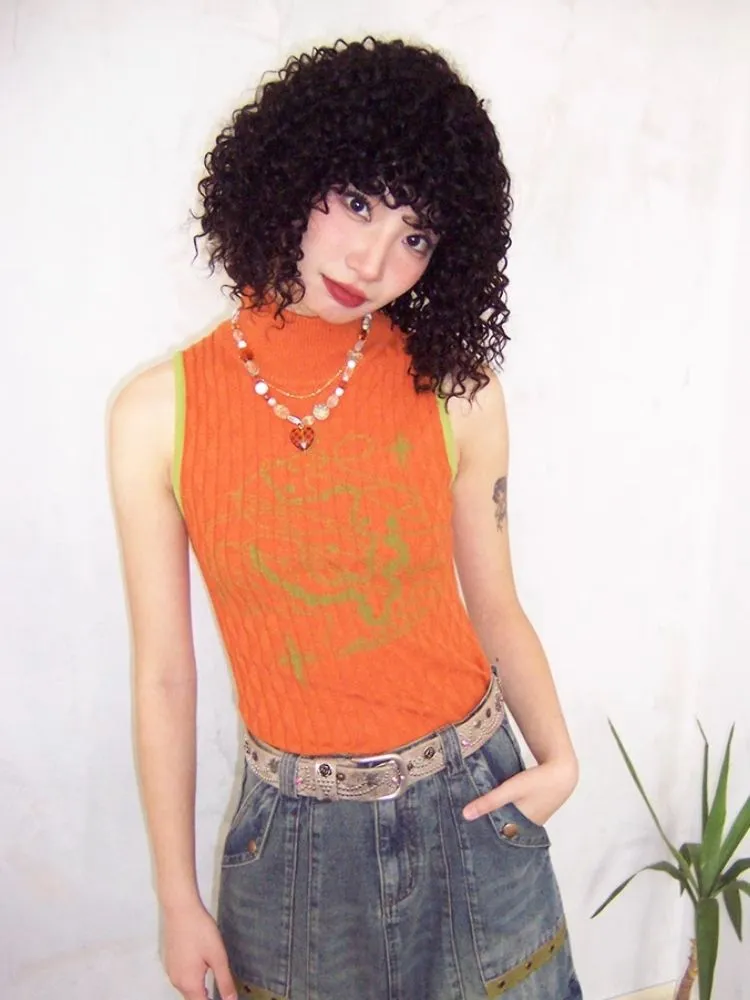 Slim High Neck Wool Weave Vest【s0000007115】