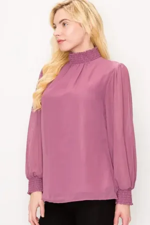 Sloan Puff Sleeve High-Neck Blouse