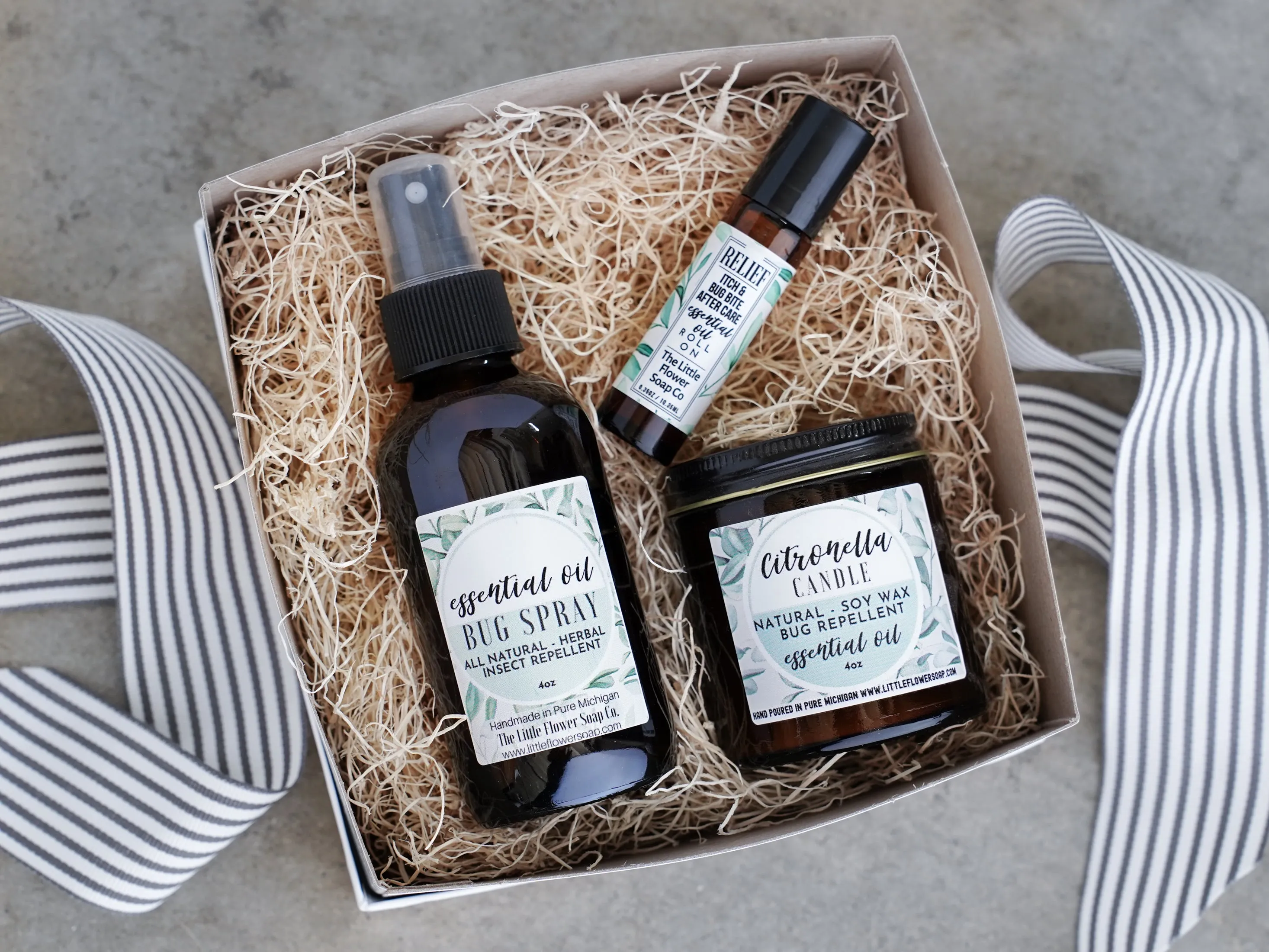 Small Outdoorsy Gift Set -Natural  Bug Spray, Candle and Itch Relief Roll on