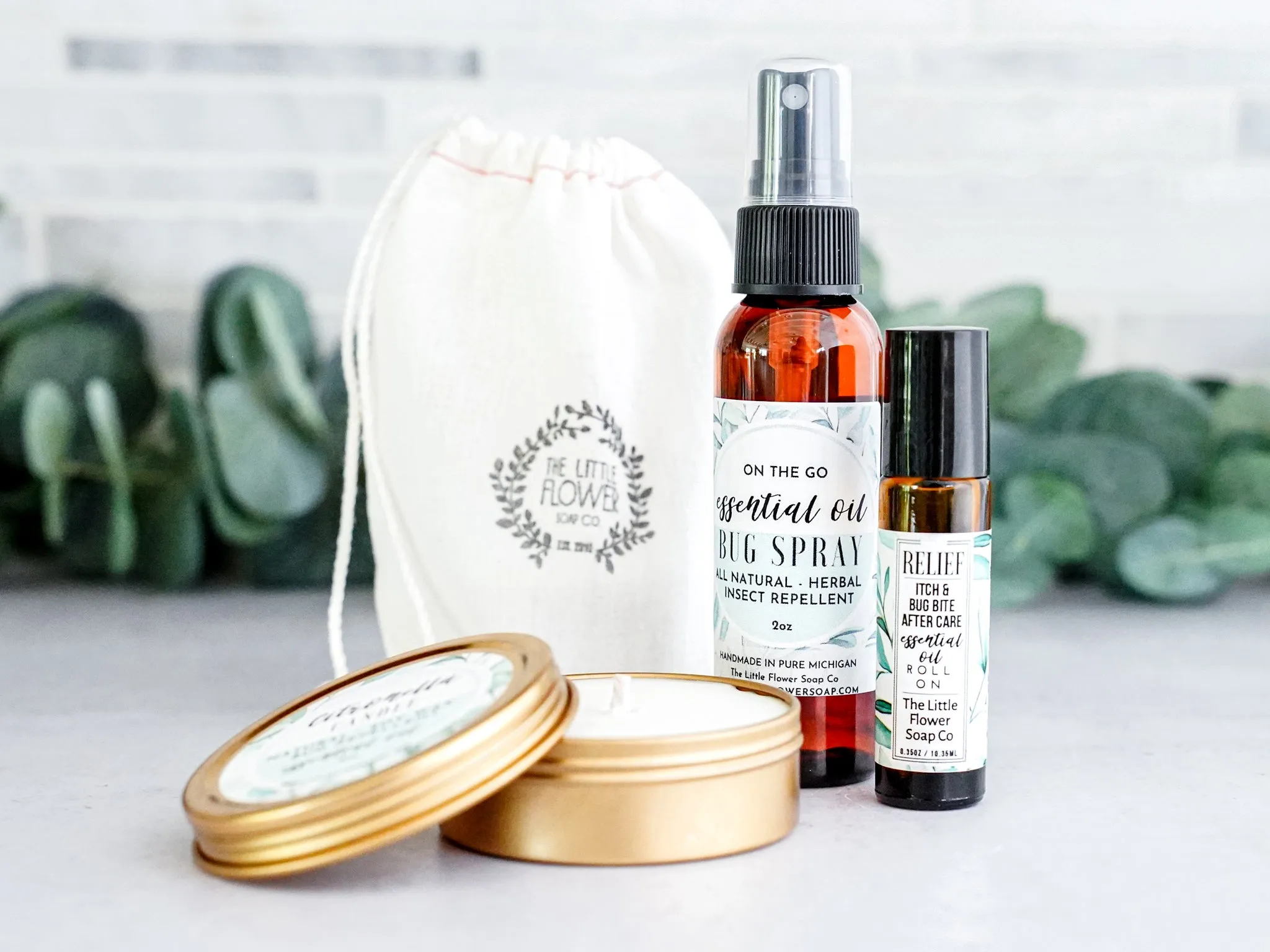 Small Outdoorsy Gift Set -Natural  Bug Spray, Candle and Itch Relief Roll on