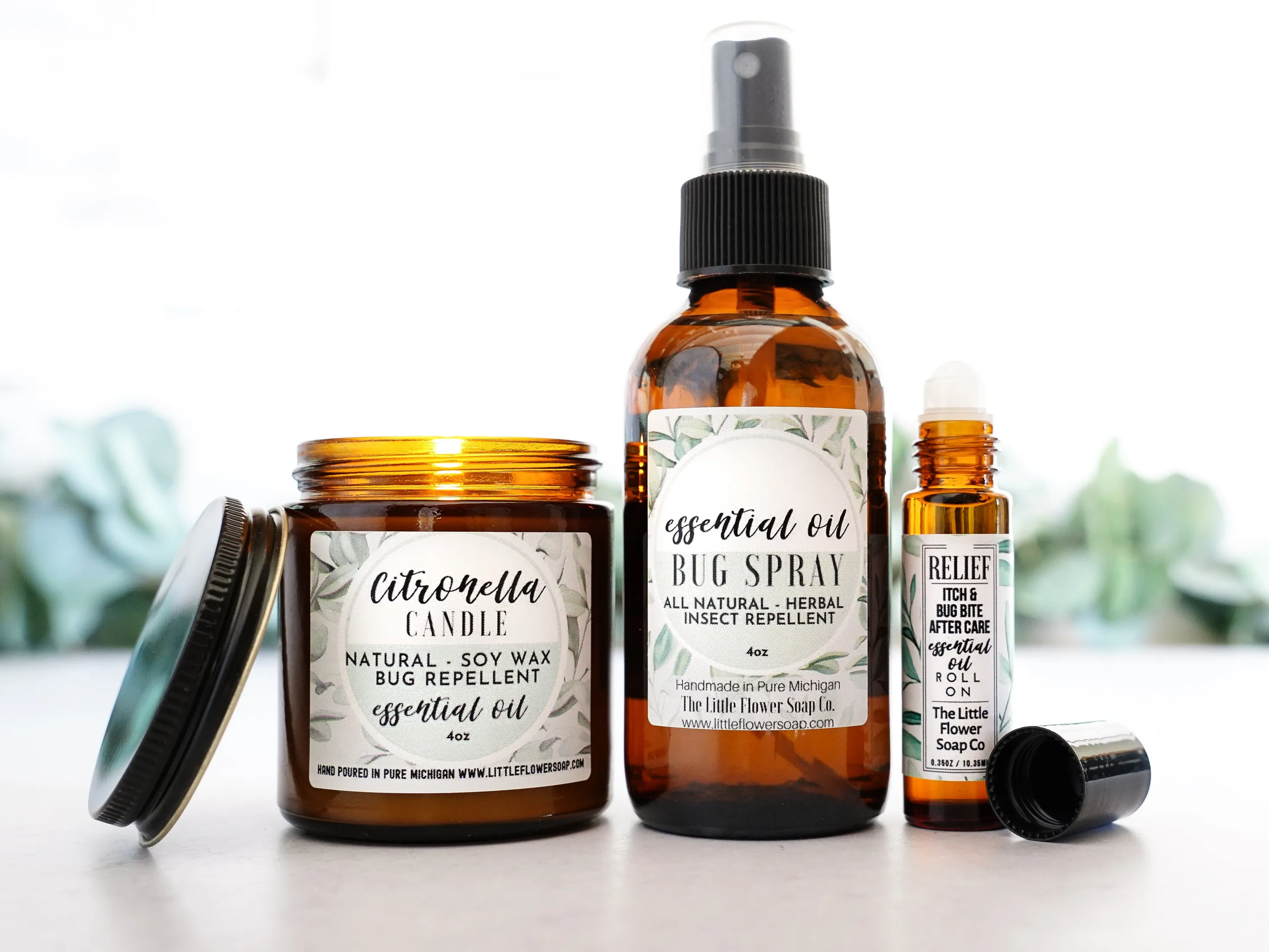 Small Outdoorsy Gift Set -Natural  Bug Spray, Candle and Itch Relief Roll on