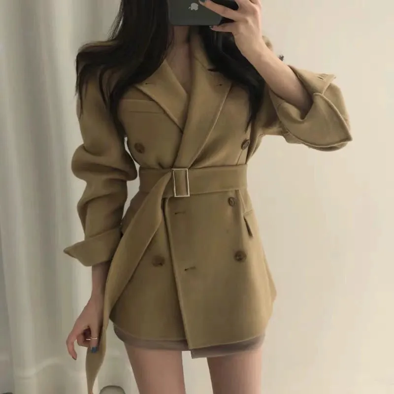 Small woolen thickened lace-up tweed blazer