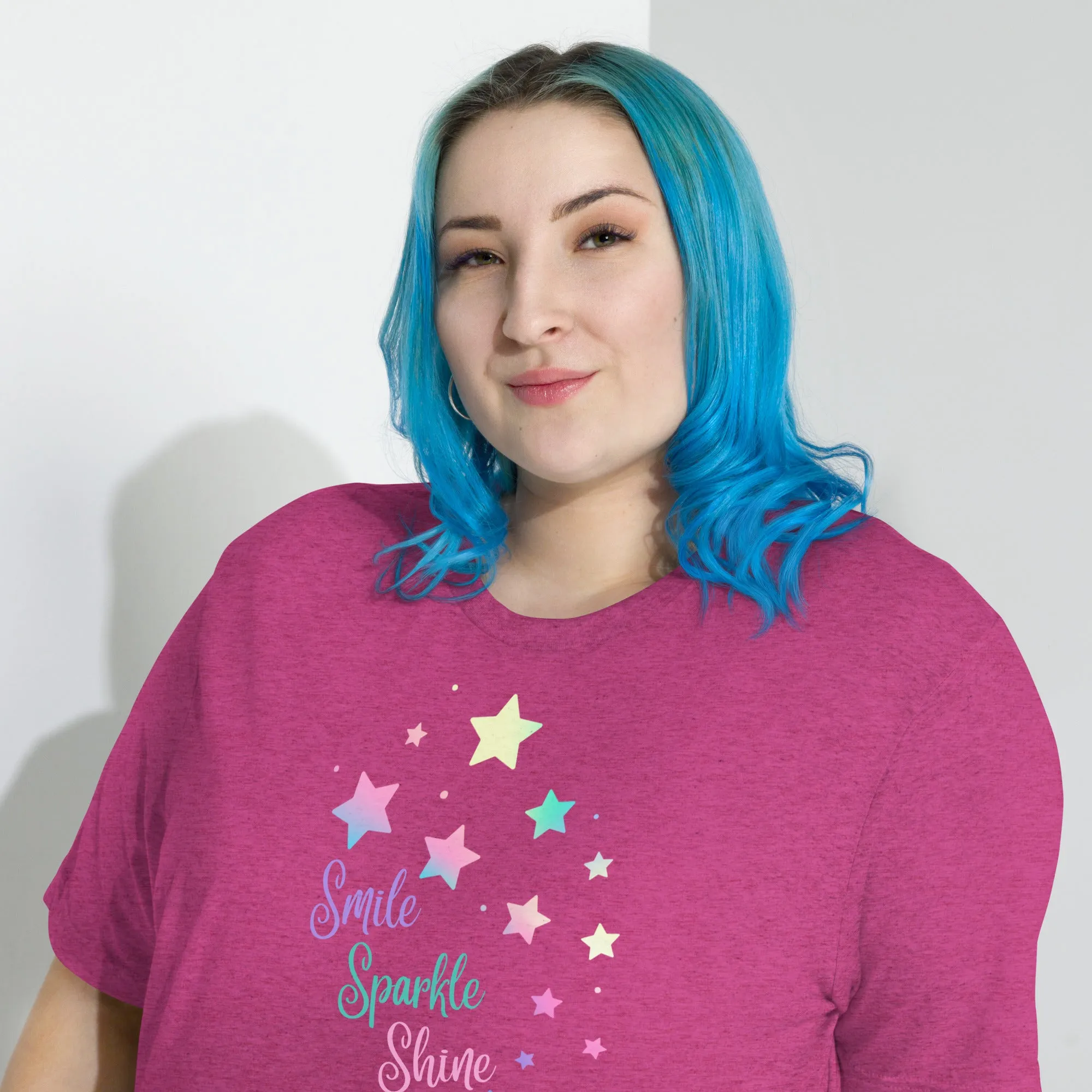 Smile Sparkle Shine Stars - Short sleeve t-shirt, comfy, soft, fitted look