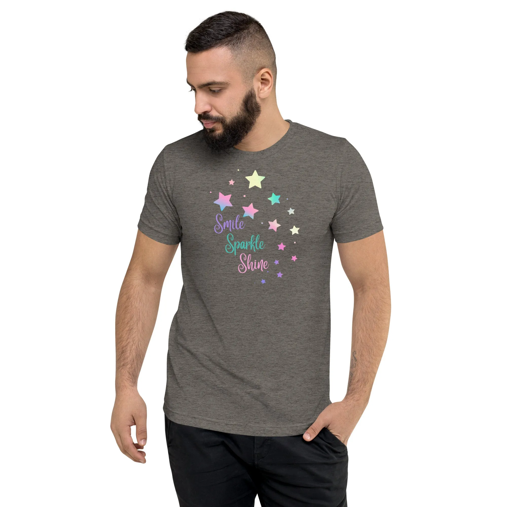 Smile Sparkle Shine Stars - Short sleeve t-shirt, comfy, soft, fitted look