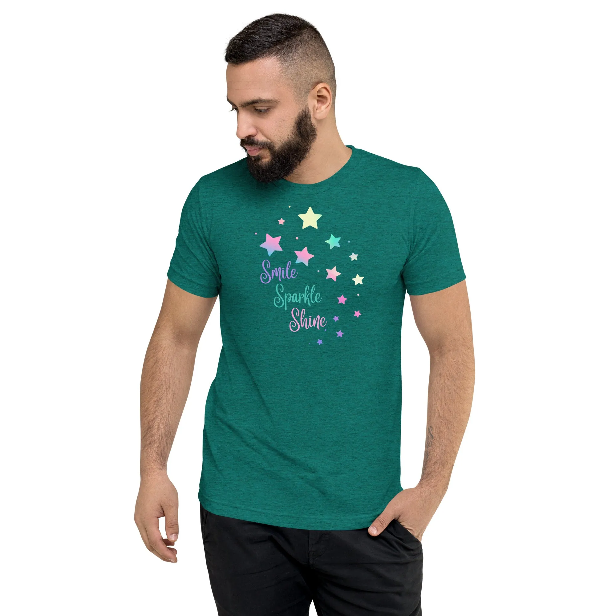 Smile Sparkle Shine Stars - Short sleeve t-shirt, comfy, soft, fitted look