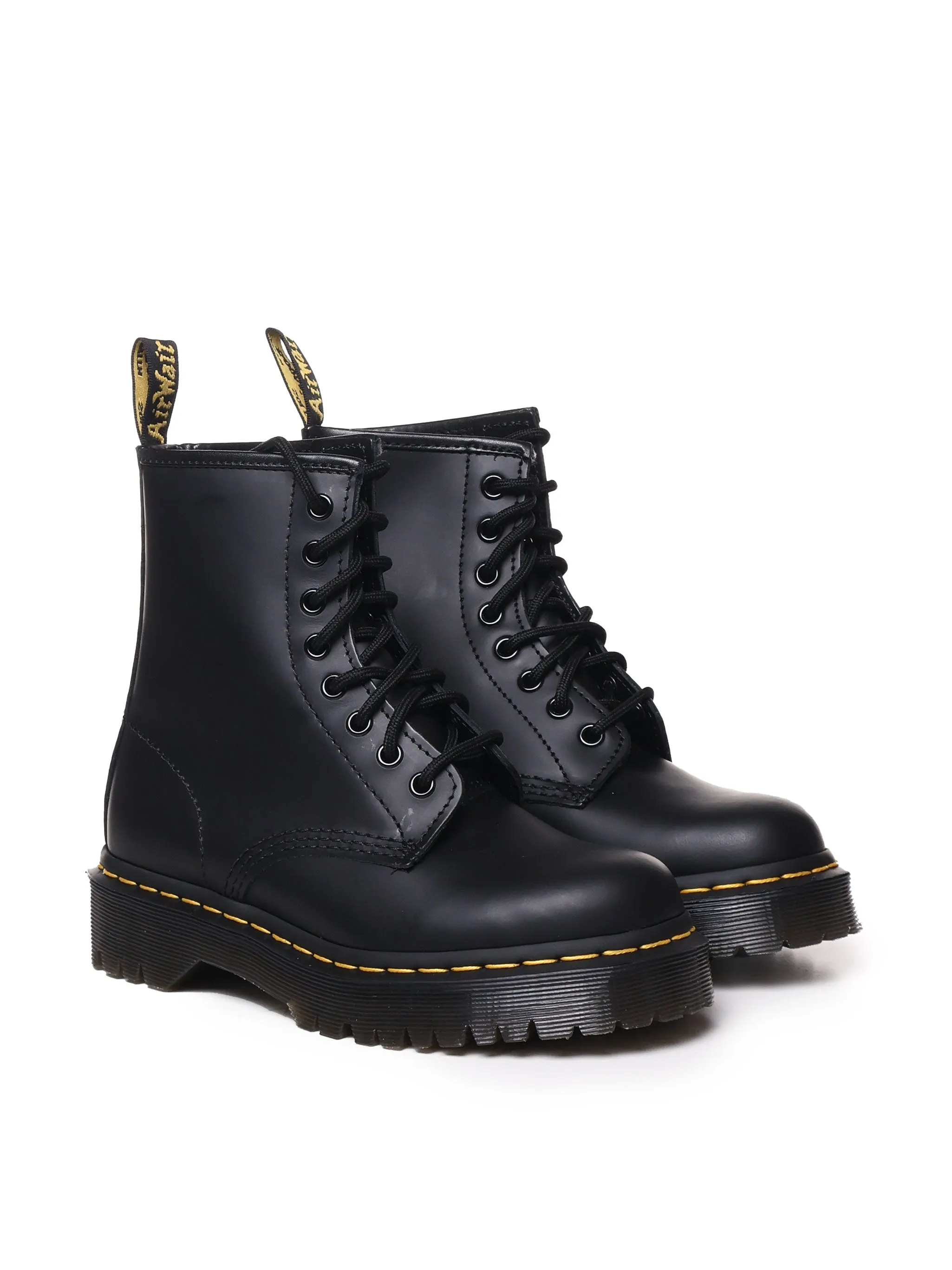 Smooth Leather Quad Platform Boots in Black