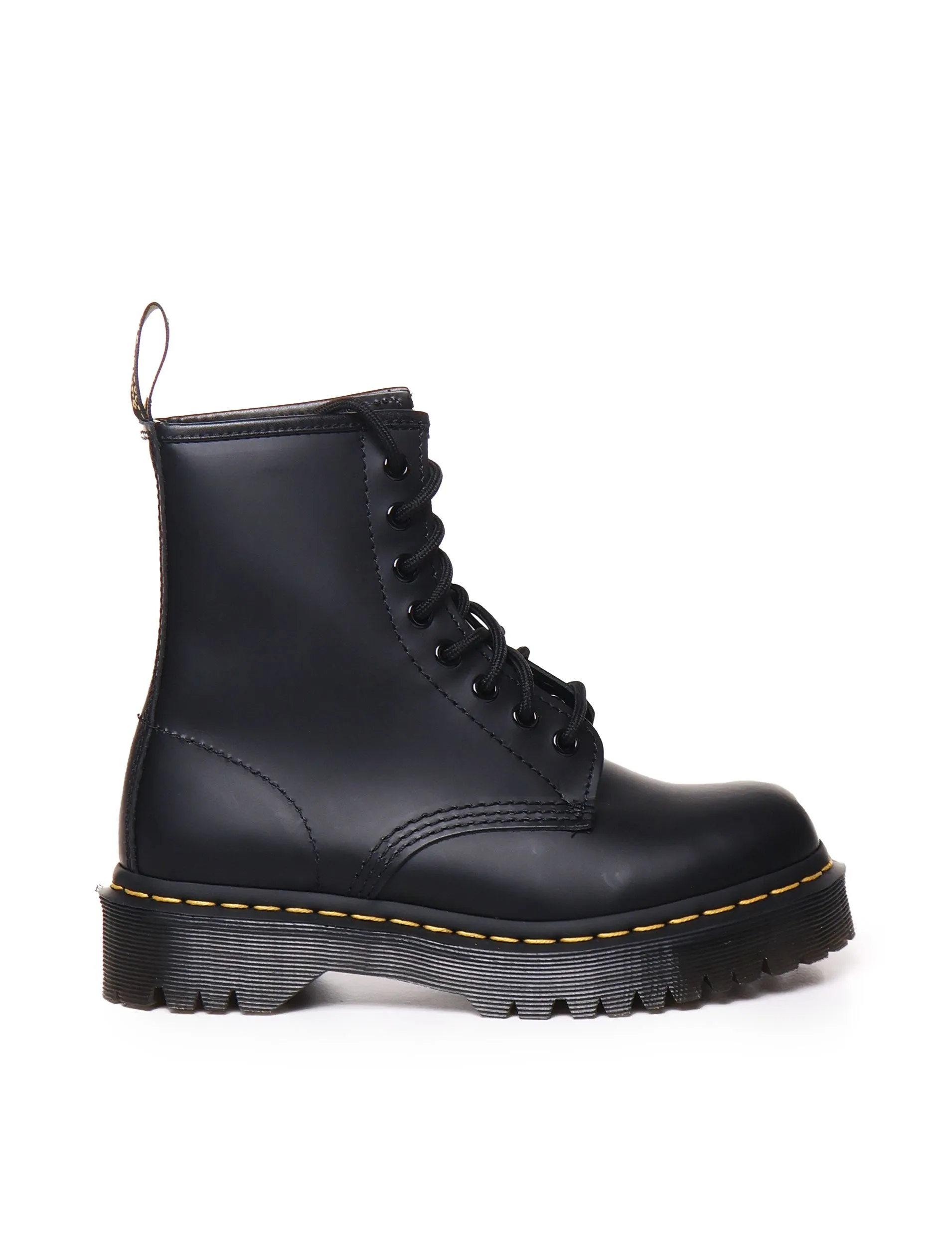 Smooth Leather Quad Platform Boots in Black