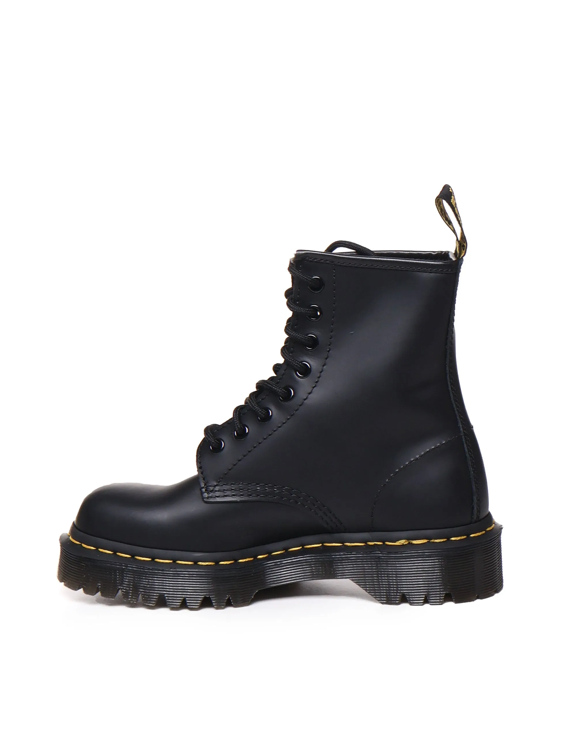 Smooth Leather Quad Platform Boots in Black