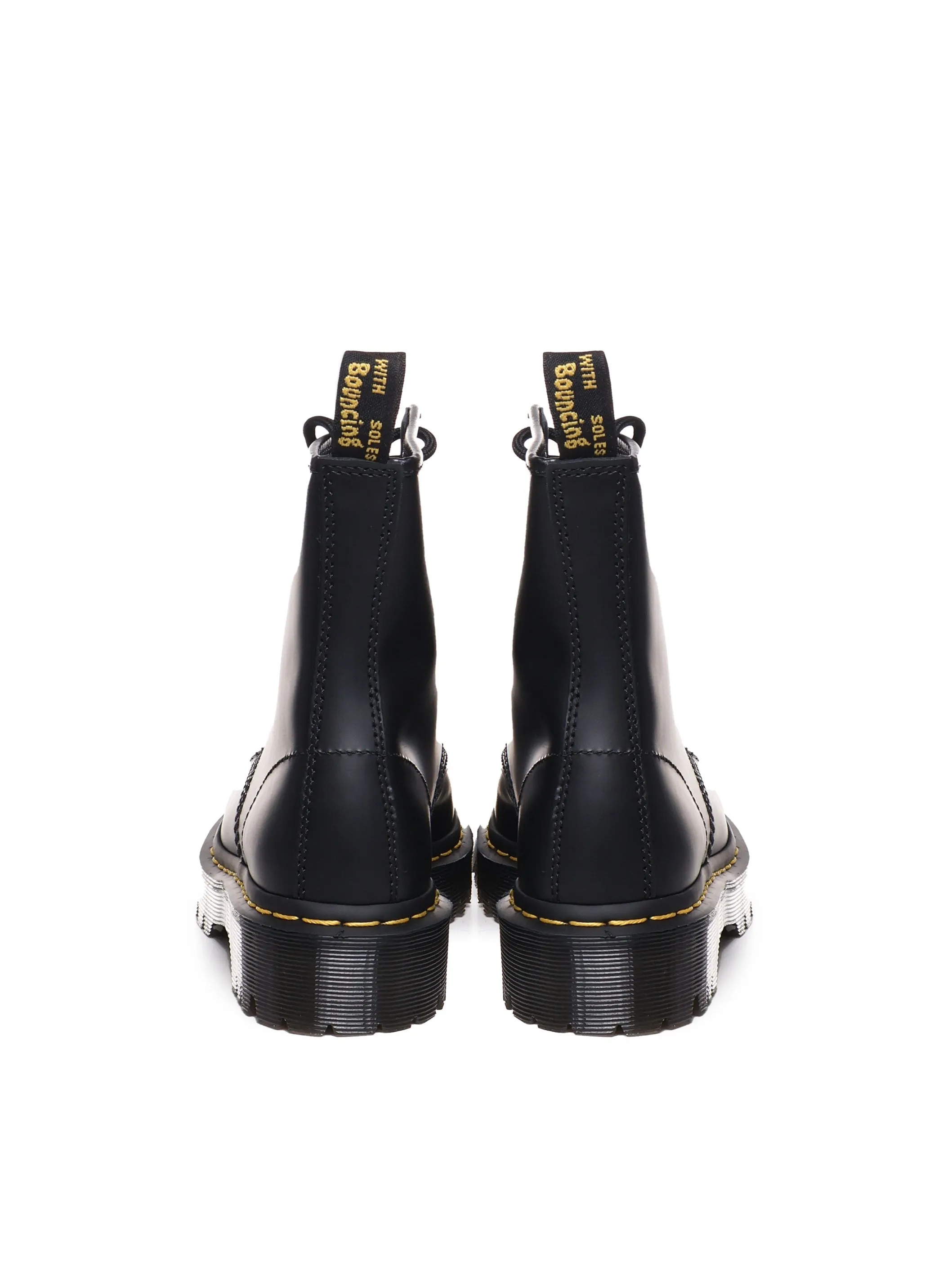 Smooth Leather Quad Platform Boots in Black