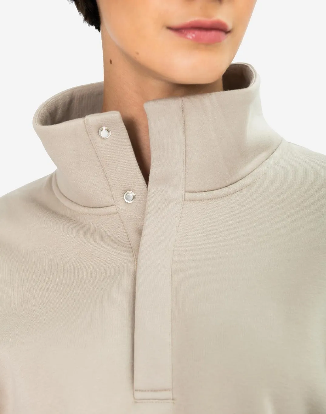 Snap Collar Sweatshirt in Rich Taupe