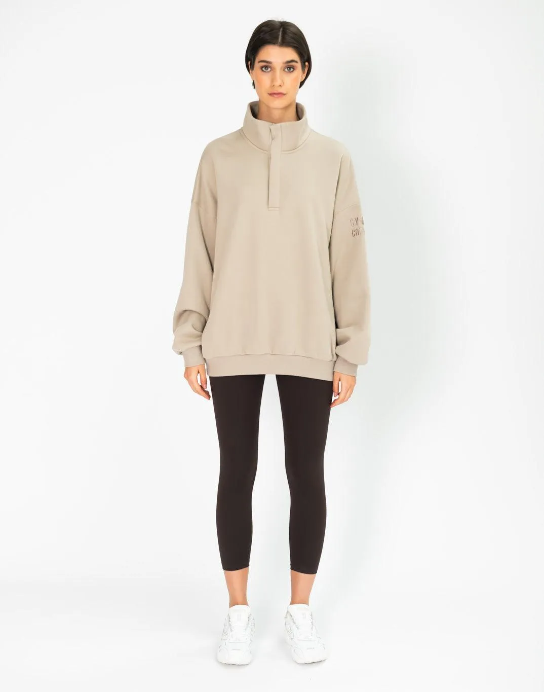 Snap Collar Sweatshirt in Rich Taupe