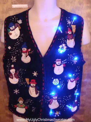 Snowman Block Party Cute Christmas Sweater Vest with Lights