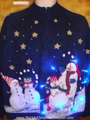 Snowman Family Reunion Party Light Up Ugly Xmas Sweater