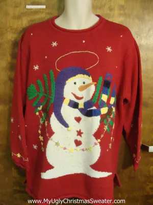 Snowman With His Christmas Tree Ugly Sweater for Xmas