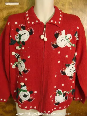 Snowmen Having Fun Skating Ugly Xmas Sweater