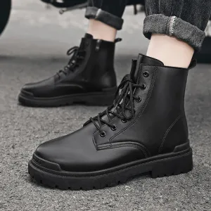 Sohiwoo Martin Boots Men's Casual Leather Shoes Medium Length Boots Fashionable Personality Versatile and Comfortable to Wear