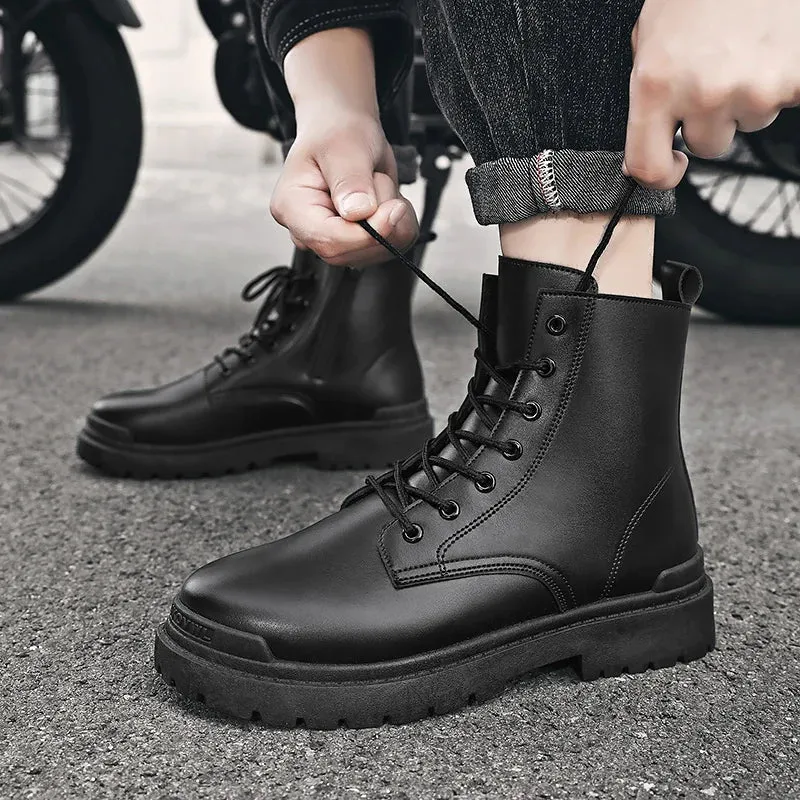 Sohiwoo Martin Boots Men's Casual Leather Shoes Medium Length Boots Fashionable Personality Versatile and Comfortable to Wear