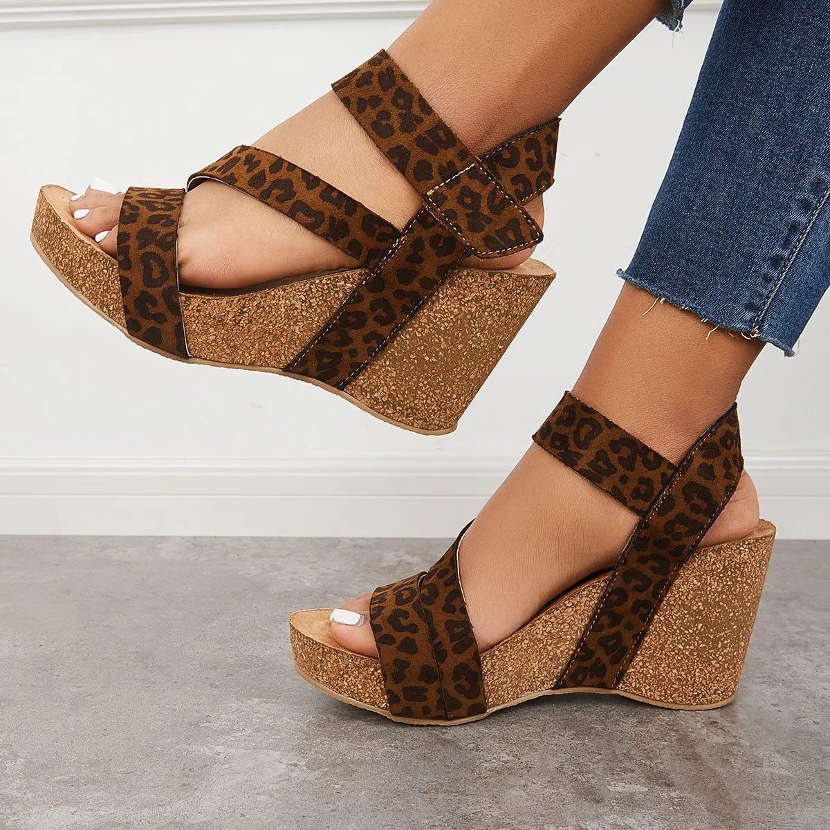 Sohiwoo  Women Wedges Cork Platform Wedges Ankle Sandals Strap Slingback Sandals