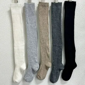 Sohiwoo Women Wool Stockings Spring Trends Casual Preppy Knee High Stocking Female High Quality Cotton Solid Color Long Socks Comfy
