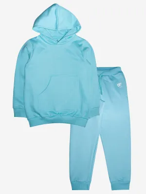 Solid Fleece Hooded Pull over Sweatshirt & Track Pant Set