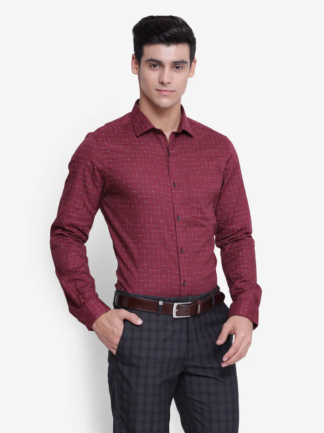 Solid Maroon Slim Fit Formal Shirt
