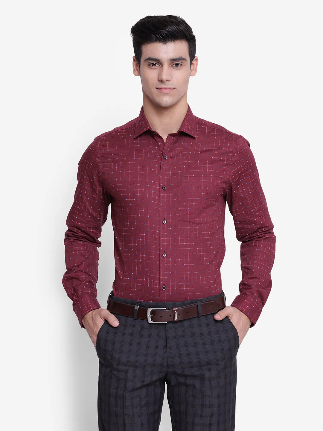 Solid Maroon Slim Fit Formal Shirt
