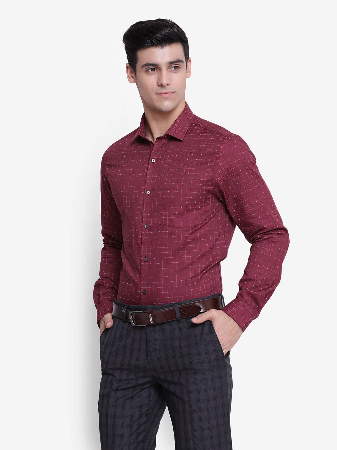 Solid Maroon Slim Fit Formal Shirt