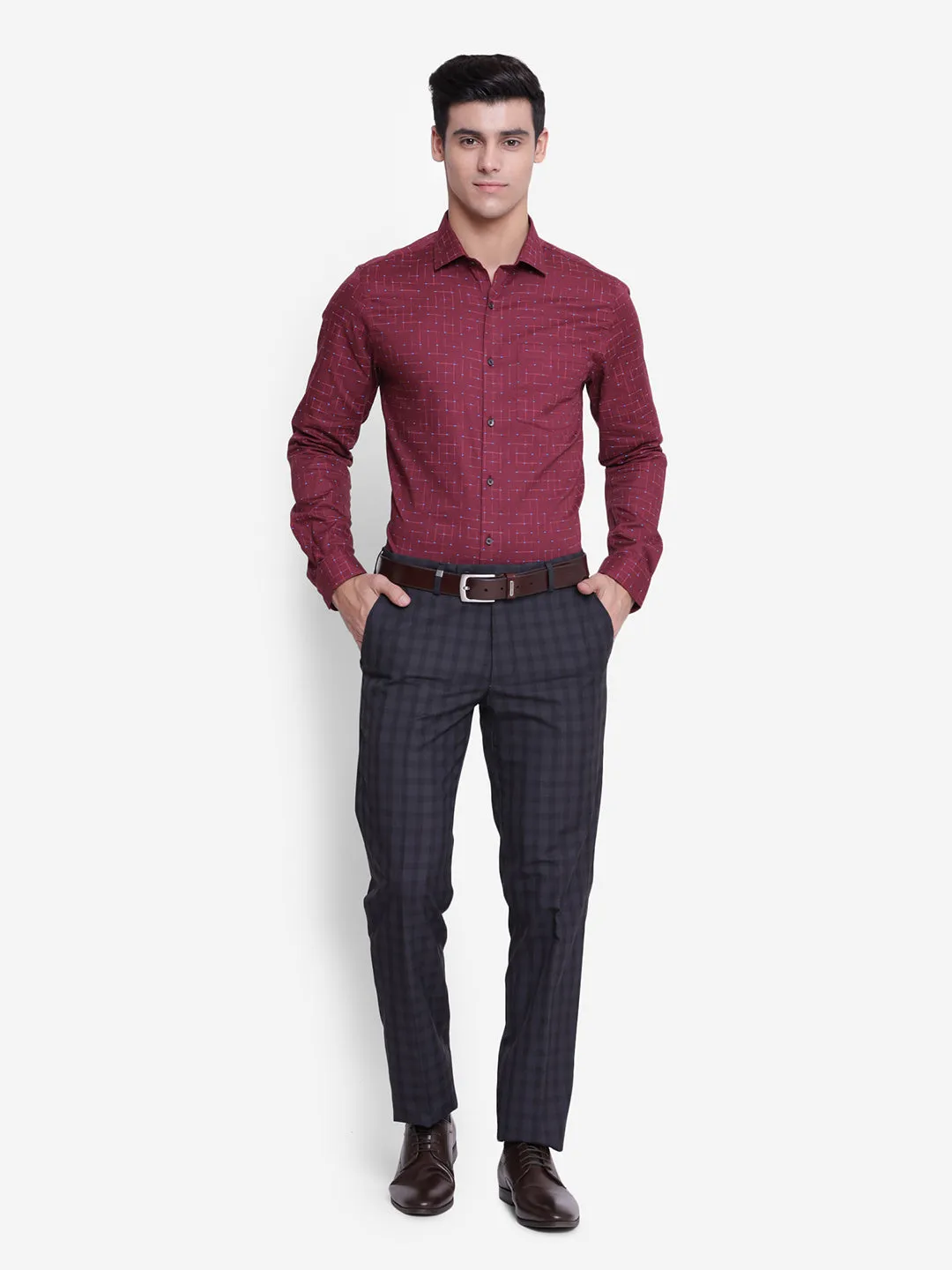 Solid Maroon Slim Fit Formal Shirt
