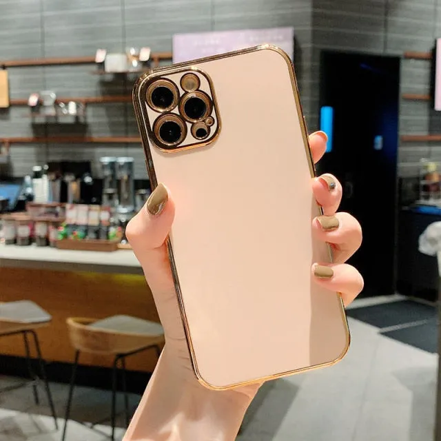Solid Plating Lens Protection Phone Case For iPhone 12 Pro Max 11 13 Pro Max X XR XS Plus Soft TPU Cover