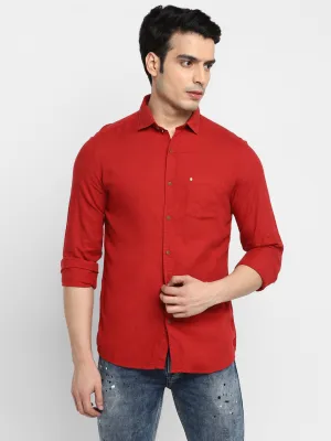 Solid Red Slim Fit Casual Shirt For Men