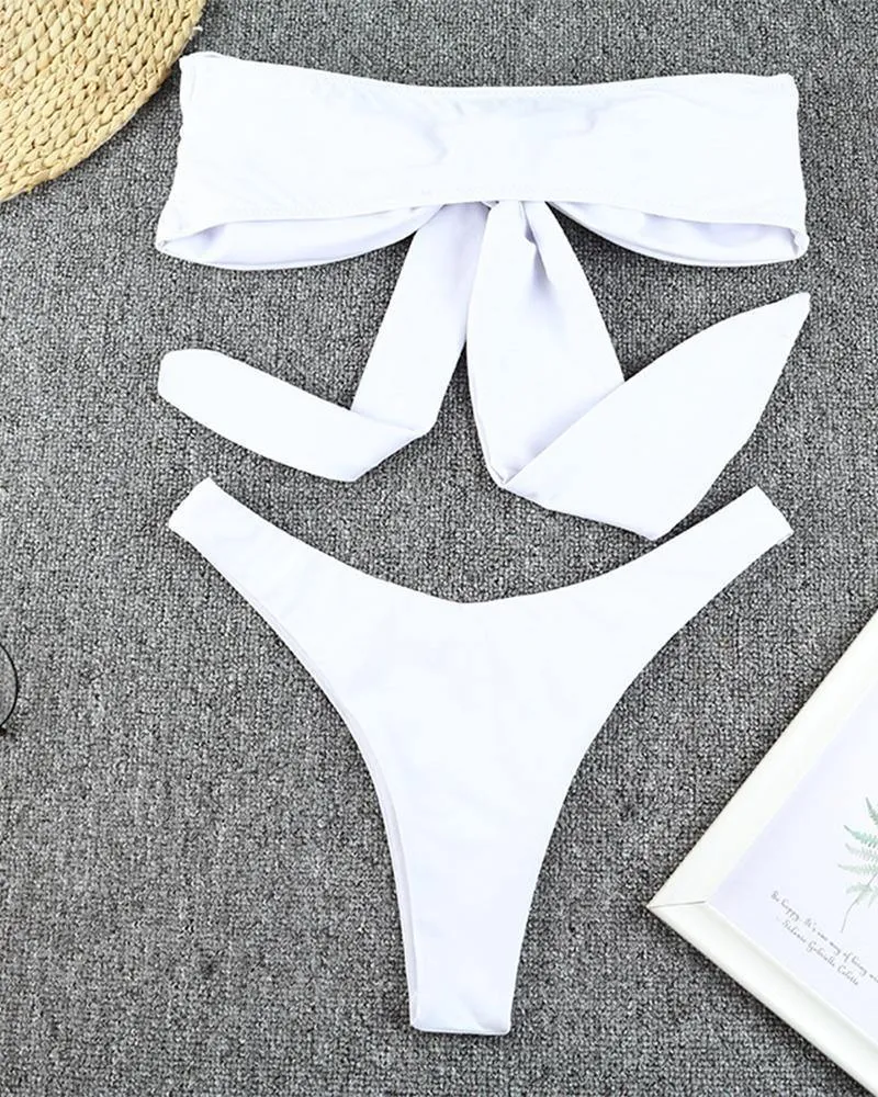 Solid Sleeveless Bra With Panties Bikini Sets