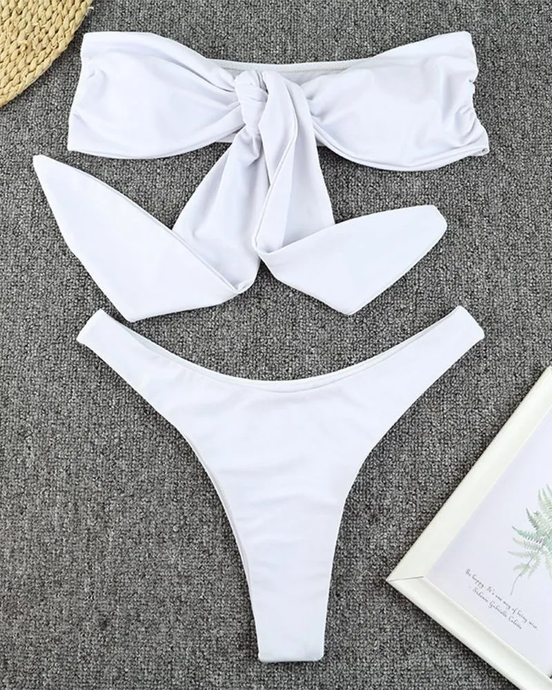 Solid Sleeveless Bra With Panties Bikini Sets