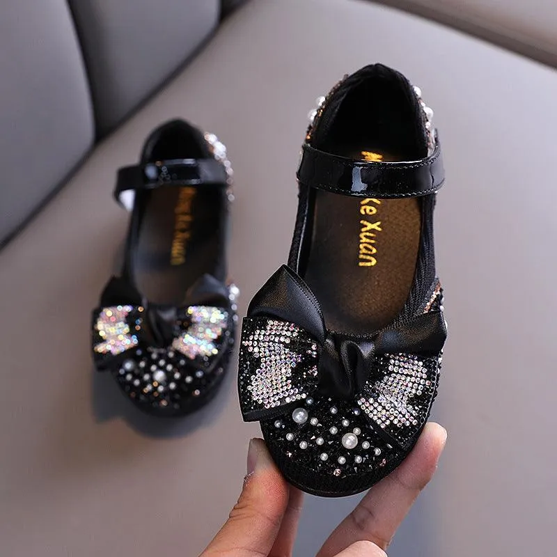 Sparkling Rhinestone Pearl Shoes for Little Princess
