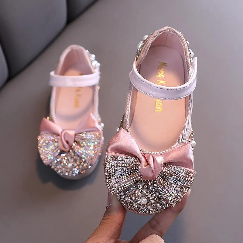 Sparkling Rhinestone Pearl Shoes for Little Princess