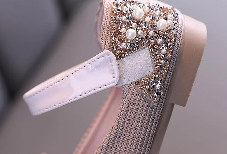 Sparkling Rhinestone Pearl Shoes for Little Princess