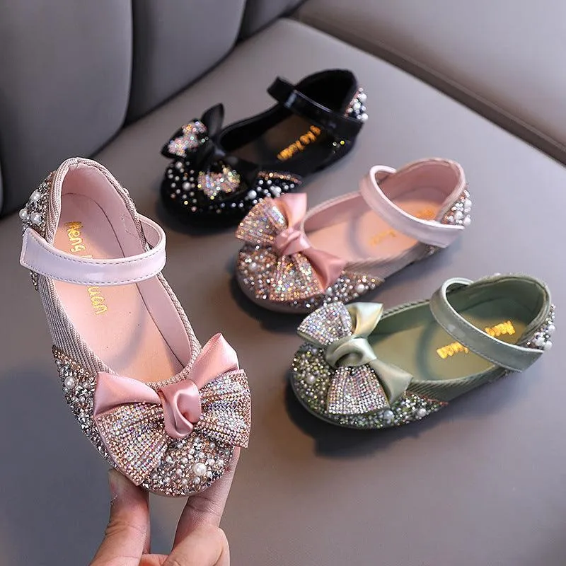 Sparkling Rhinestone Pearl Shoes for Little Princess