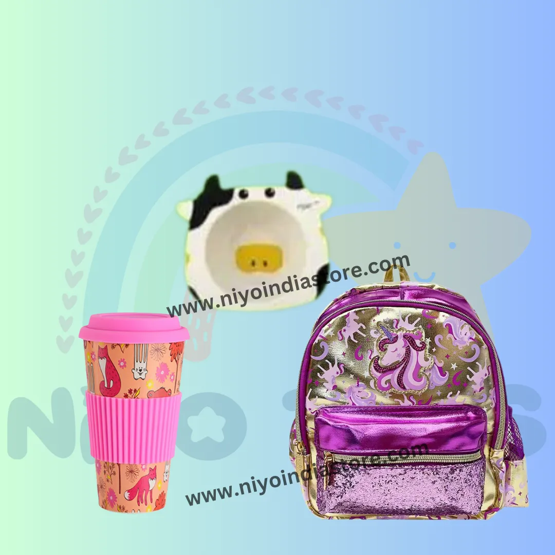 Sparkling Style: Glitter Toddler Bag and Bamboo Bowl with Lid Sipper