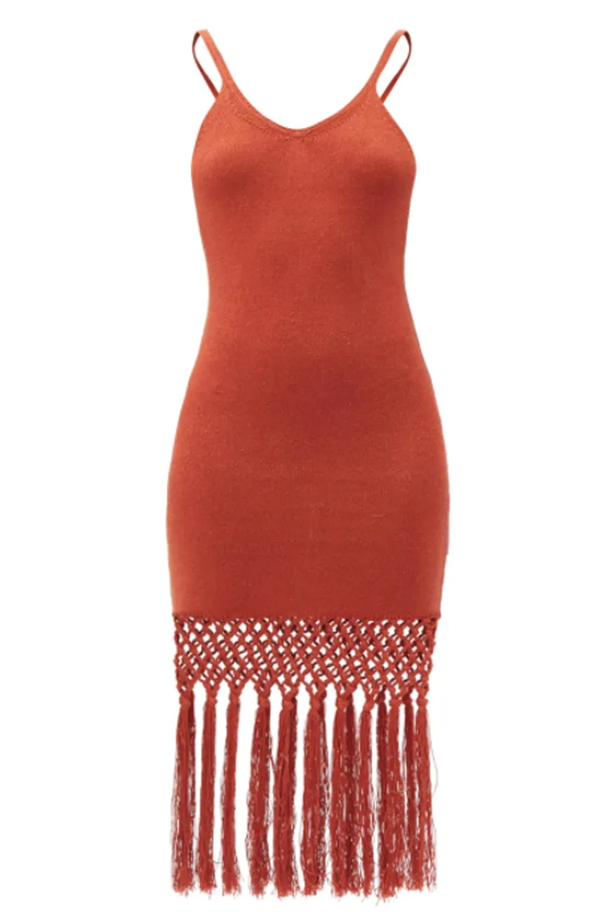 Spice Linen Tassel Midi Dress