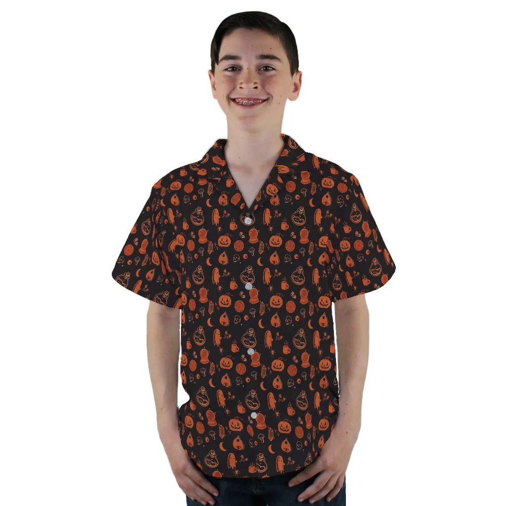 Spooky Halloween Orange Youth Hawaiian Shirt