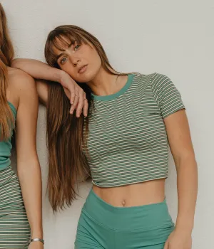 Sporty Stripe Crop S/S T-Shirt