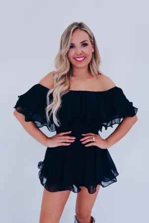 Spring Breeze Chiffon Romper - Black