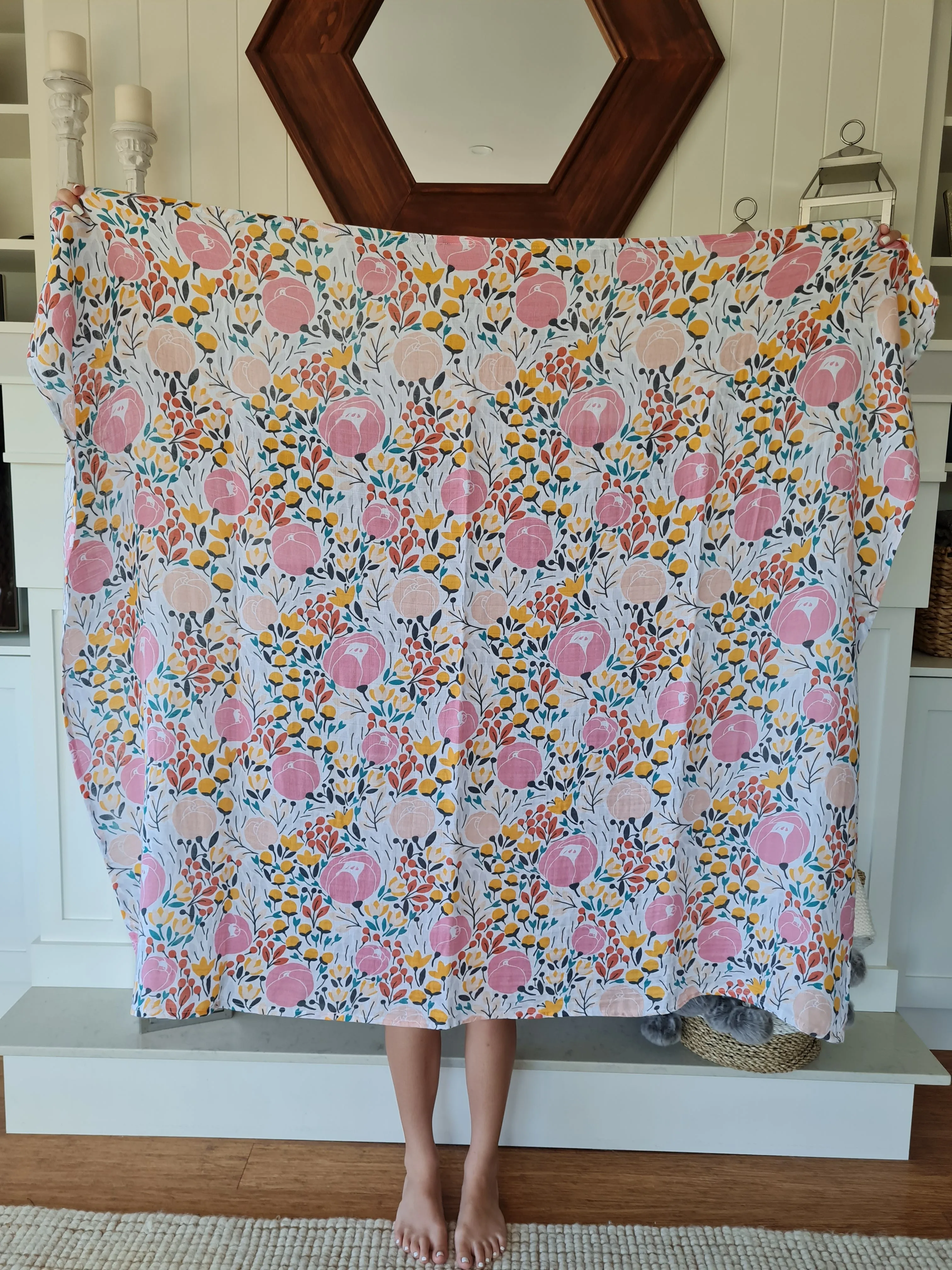 Spring Peonies Bamboo Muslin Swaddle