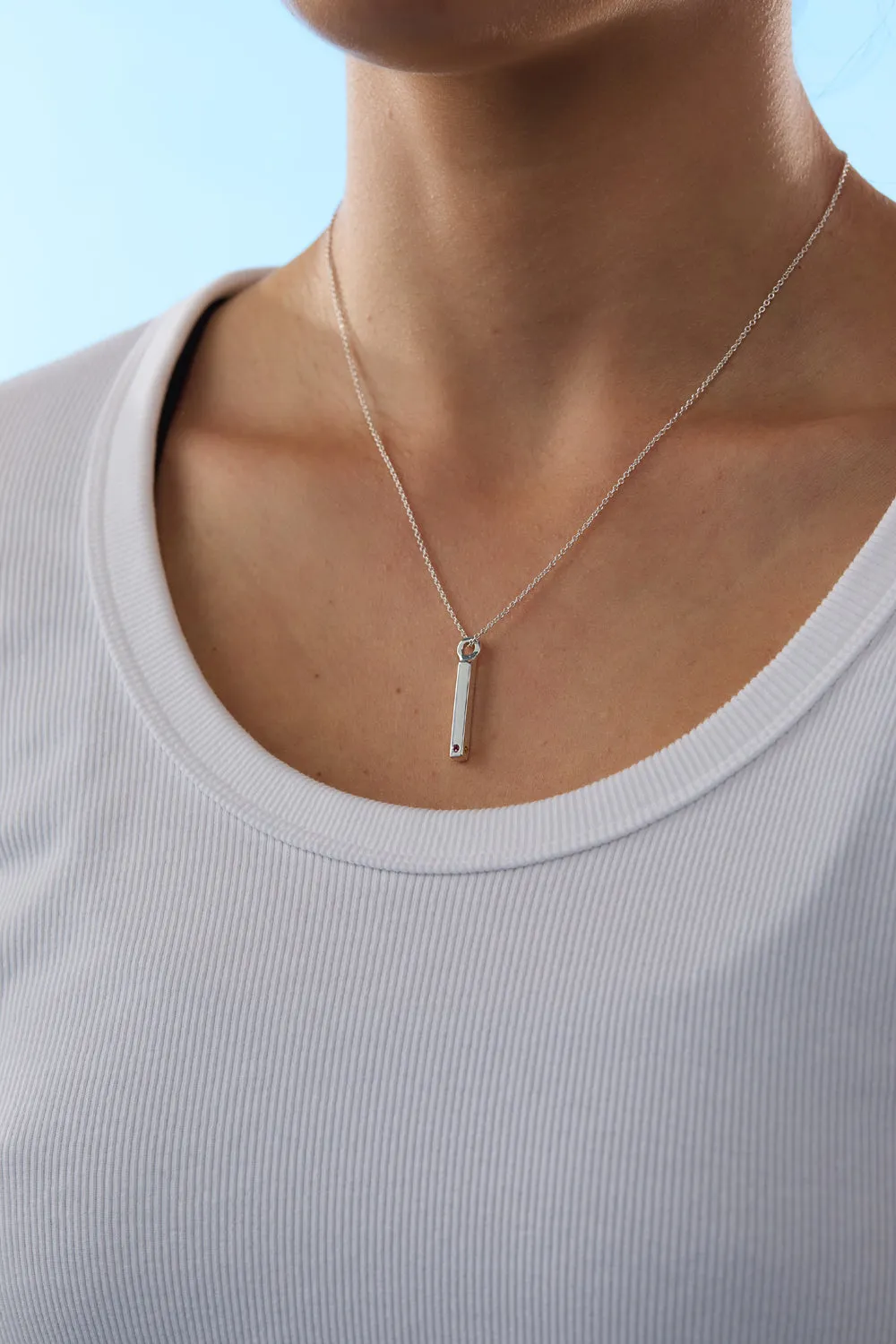 Square Drop Birthstone Pendant | Silver