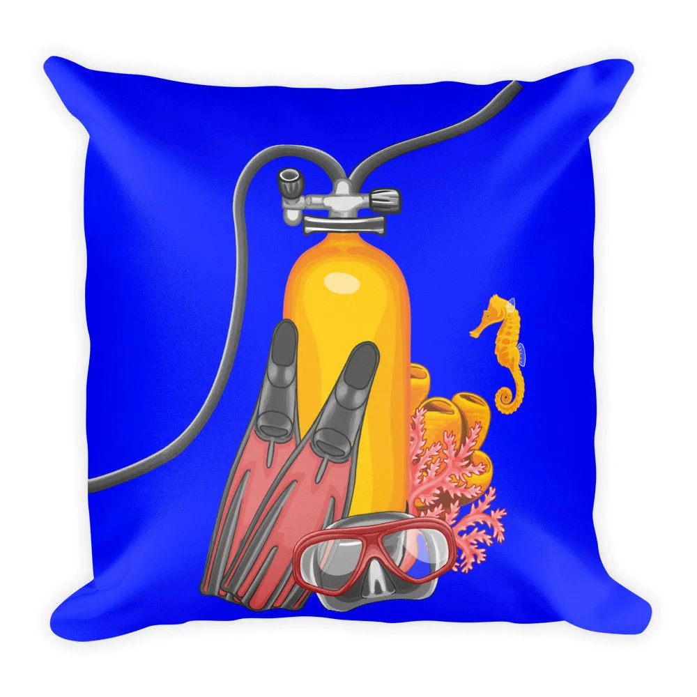 Square Pillow - Scuba Gear - Blue Background