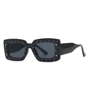 Square Retro Sunglasses Unisex Black-Grey