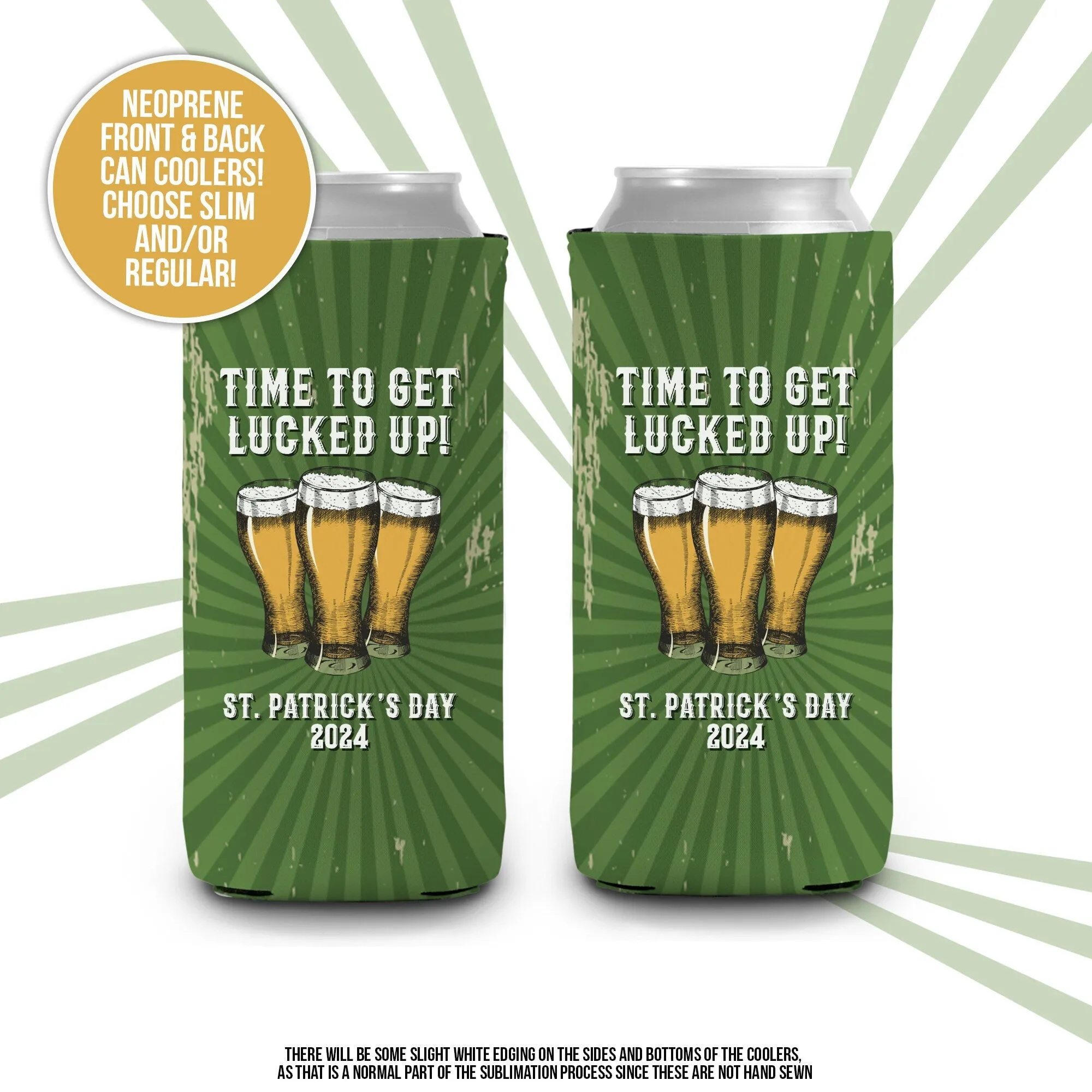 St. Patrick's Day can coolies | Time to Get Lucked Up St. Patrick's Day beverage insulators | st. patty's day parade can coolie MCC-266