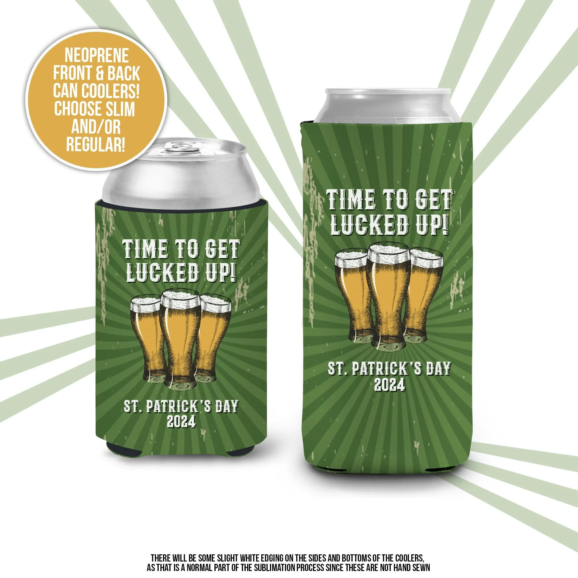 St. Patrick's Day can coolies | Time to Get Lucked Up St. Patrick's Day beverage insulators | st. patty's day parade can coolie MCC-266