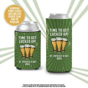 St. Patrick's Day can coolies | Time to Get Lucked Up St. Patrick's Day beverage insulators | st. patty's day parade can coolie MCC-266